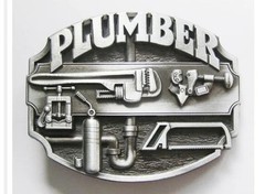 Silver Plumber Tools Occupational Metal Belt Buckle Men Antique Finish 3.5×2.75