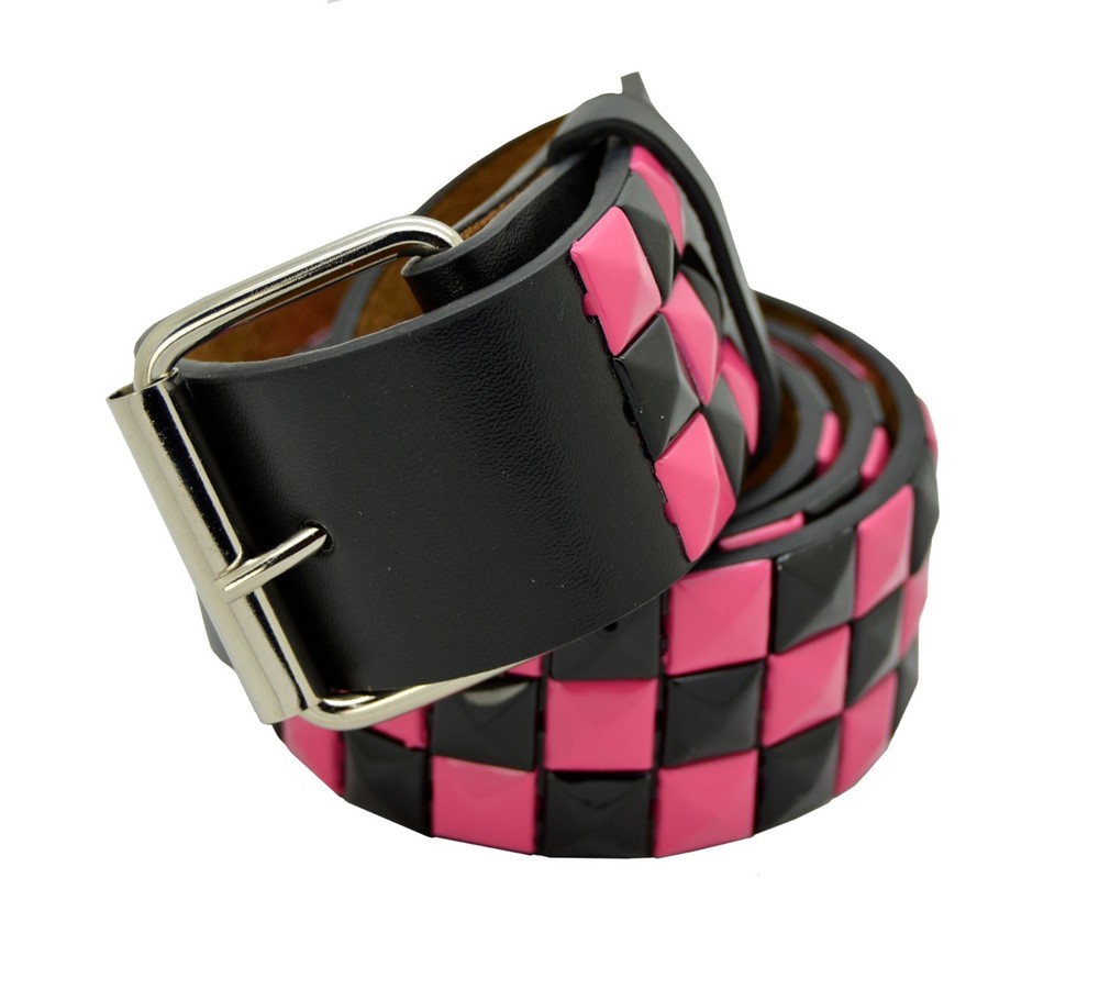 Punk Rock Rivet Metal Faux Leather Pink Studded Belt