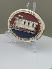 Diesel Locomotive Train Belt Buckle Railroad Enamel Oval Americana Vintage