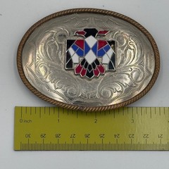 Vintage German Silver Thunderbird Belt Buckle Western Enamel Floral Engraved