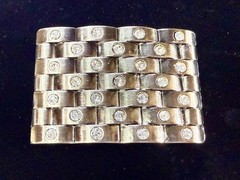 Block Brick Wall Pattern, Clear Rhinestone Accented Bling Jeweled Belt Buckle