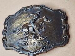 Pony Express Belt Buckle 1902 Since 1853 Bronze 3/4&Prime; x 2 3/4”