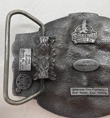 American Fire Fighter Belt Buckle SiskiYou 1988 Made in USA Fire Engine Pewter