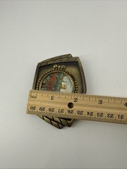 Vintage Railroad Metal Locomotive Belt Buckle Ceramic Inlay Train Collectible