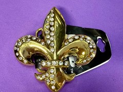 Fleur de Lis with Clear Rhinestone Gold Color Figural Belt Buckle by Hot Buckles