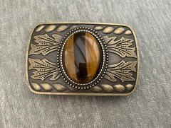 Tiger Eye Belt Buckle Antique Gold Western Cowboy Rodeo Cowgirl Statement Style