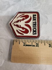 Vintage Ram Trucks Red And White Belt Buckle With Ram Logo Metal Pentagon Shape