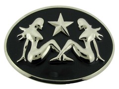 Mud Flap Girl Trucker Biker Pin UP Belt Buckle Silver Chrome Metal Men Women New
