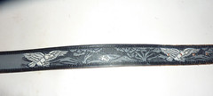 Woman&rsquo;s Black Tooled Leather Belt Eagles Western Name Penny Leather Belt S-30a