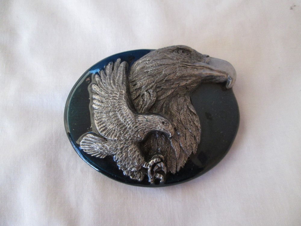 Flying Eagle Belt Buckle Eagle Head 3-D Blue Enamel Ltd Ed 1990 Siskiyou Rare