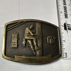 Solid Brass Mens Western Belt Buckle Lineman Telephone Utility Figural 1.5in