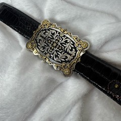 Justin Black Leather Embroidered Belt Ornate Silver Buckle Sz 30 Western Country