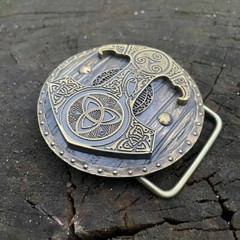Mens Belt Buckle « Thor&rsquo;s Hammer » Solid Handmade Brass Buckle Vintage Viking