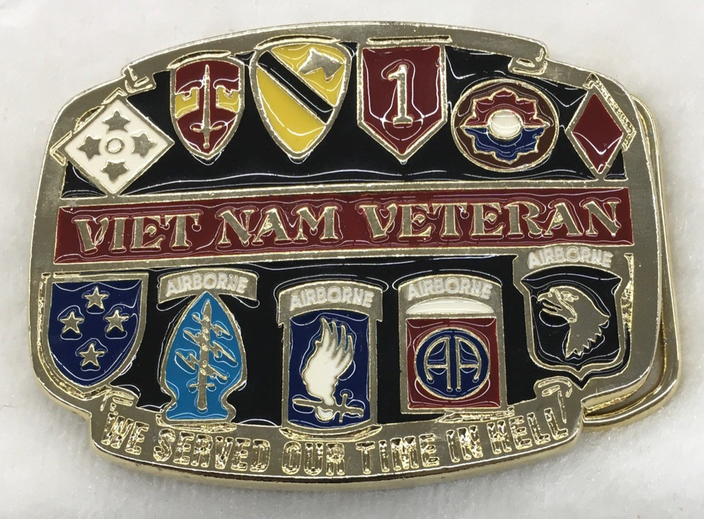 Vietnam Veteran Belt Buckle Airborne Divisions, Made in USA, 3.25&Prime; x 2.5&Prime;