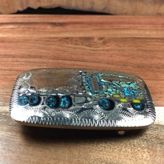 Western Native Engraved Turquoise Abalone Inlay Semi Truck Cowboy Belt Buckle