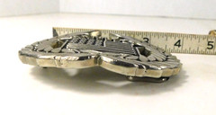 Famous Belt Buckle Stars & Stripes Flag Wreath USA Black Silver #8387 Ex. Cond.