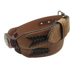 Nocona Tan Brown Leather Belt 36 Western Braided Silver Concho Floral Buckle