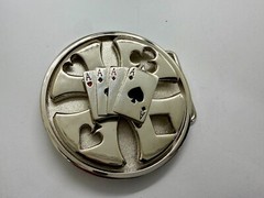 Four Aces Poker Cards Gambling Casino Silver Color Large Spinner Belt Buckle