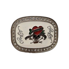 Ed Hardy Love Kills Slowly Belt Buckle Diamonds Heart Skull 3×4