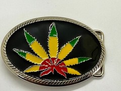 Marijuana Cannabis Pot Leaf Weed Enameled Rasta Colors New 4&Prime; Wide Belt Buckle