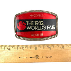 Vintage 1982 World&rsquo;s Fair Knoxville Tennessee Red Enamel Metal Belt Buckle