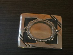 NOS Silver Tone Coin Belt Buckle Blank Black Accent Custom Western Craft