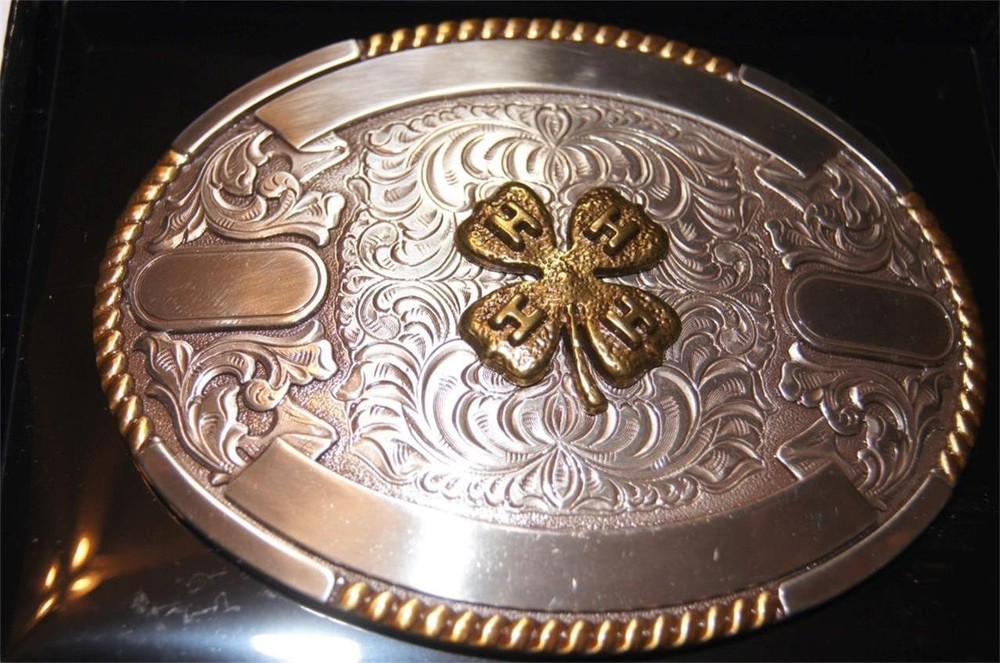 Crumrine Trophy Buckle Oval 4H Clover Ribbons Belt Buckle 38636