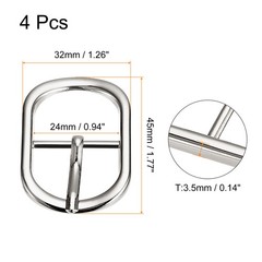 0.94&Prime; Single Prong Belt Buckle Silver DIY Oval Center Bar Buckle , 4Pcs
