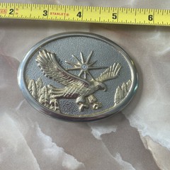 Vintage 70s 80s Western Gold & Silver Tone Flying Eagle Oval Belt Buckle