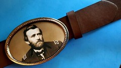 Gen. ULYSSES S. GRANT CIVIL WAR Epoxy Photo Buckle & Brown Bonded Leather Belt