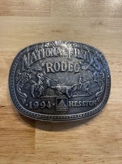 Hesston Rodeo Vintage Belt Buckle 1994 METAL Original Wrap Collector Patina GIFT