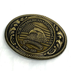 North American Hunting Club Brass Belt Buckle 25th Ann 1978-2003 Oval Eagle Flag