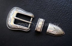WESTERN ANTIQUE ROPE EDGE ENGRAVED BELT BUCKLE SET FITS 1&Prime; wide strap