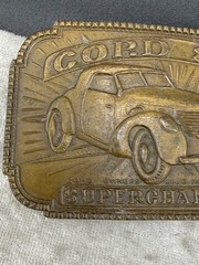 Vintage Cord 812 Car Belt Buckle Supercharged Gold Tone