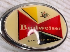 Vintage Budweiser « King of Beers » Oval Belt Buckle – Bowtie Logo Enamel Inlay