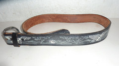 Woman&rsquo;s Black Tooled Leather Belt Eagles Western Name Penny Leather Belt S-30a