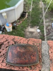 LEAPING BASS METAL & LEATHER BASS FISHING BELT BUCKLE VINTAGE 1970&rsquo;S