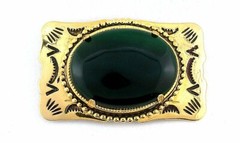 Green Agate 40×30 Cabochon Southwest Theme Gold Color 2 1/2 Inch Belt Buckle