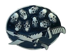 Skulls & Swords Skull Belt Buckle Metal 4”x 3” Fits Belts Up To 1.75” Wide 13