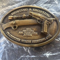 NRA Brass Belt Buckle Pistol Rifle Hunting & Shooting Traditions Worth Fighting