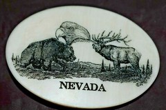 Etched Marble Belt Buckle oval 3.25&Prime; NEVADA (BEAR / EAGLE / ELK) NICE!!
