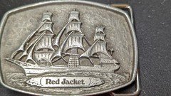 PEWTER RED JACKET SHIP BELT BUCKLE MADE BY BLAISDELL