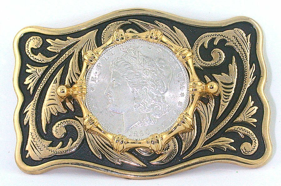 Bright Gold Color Western REAL 1890 Morgan Silver Dollar Belt Buckle EPBB203