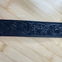 Vintage Justin Western Belt Longhorn Black Tooled Leather Gold Hued Stars Sz 40