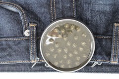 Men Belt Buckle Round 3&Prime; Heavy Metal Dome Skulls Silver Brown Biker Accessory
