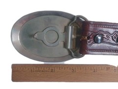 VINTAGE AUTOCAR HOOD ORNAMENT TRUCK BELT BUCKLE & Western Tooled BELT Size 34