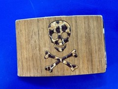 Skull & Crossed Bones Pirate Flag Poison Sign Biker Punk Vibe Wooden Belt Buckle