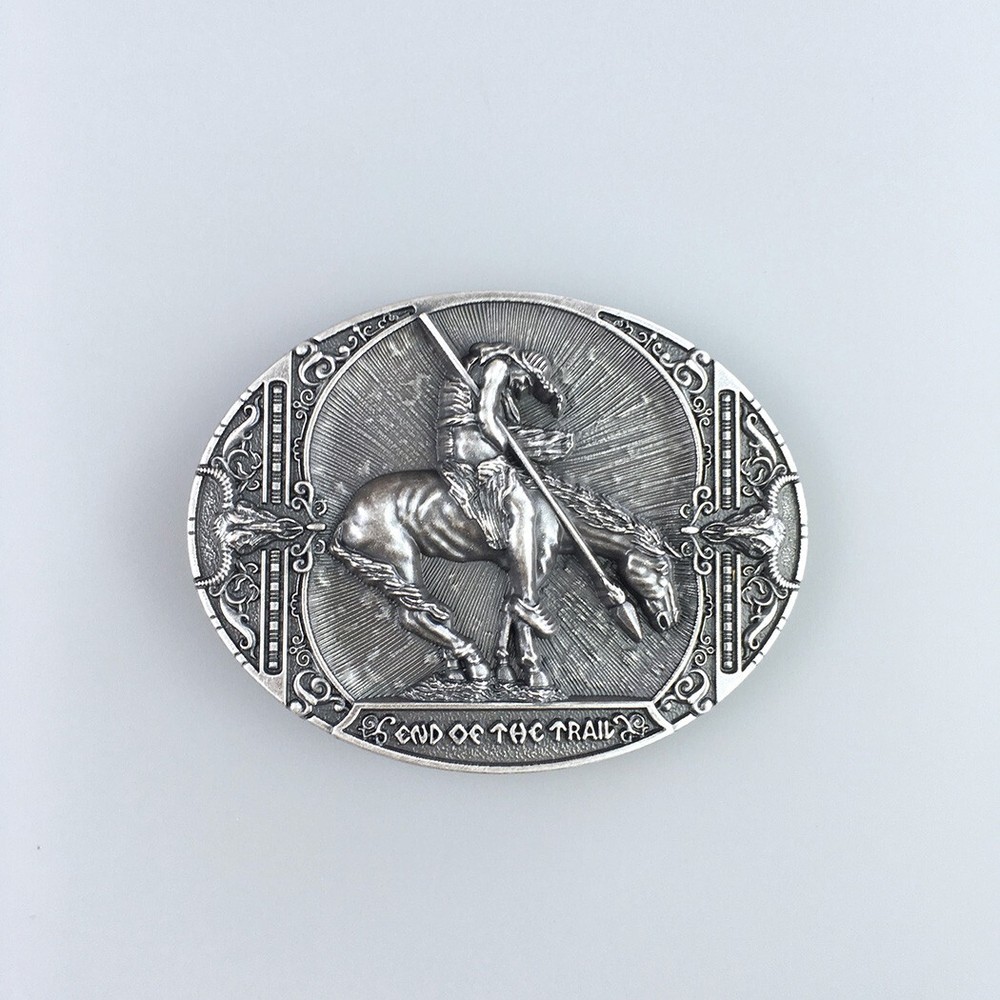 Vintage Silver Plated Rodeo Cowboy Western Oval Belt Buckle Boucle de Ceinture