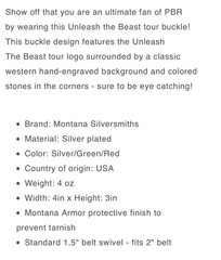 NEW Montana Silversmiths Belt Buckle Bull Riders PBR Unleash the Beast tour logo
