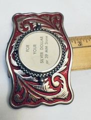 Rectangle Belt Buckle For USA Silver Dollar Coin Screw Back Silver Tone & Red
